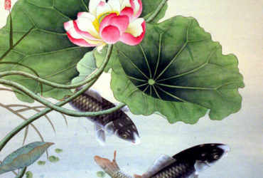 Koi Fish & Lotus Flower - Chinese Paint Art